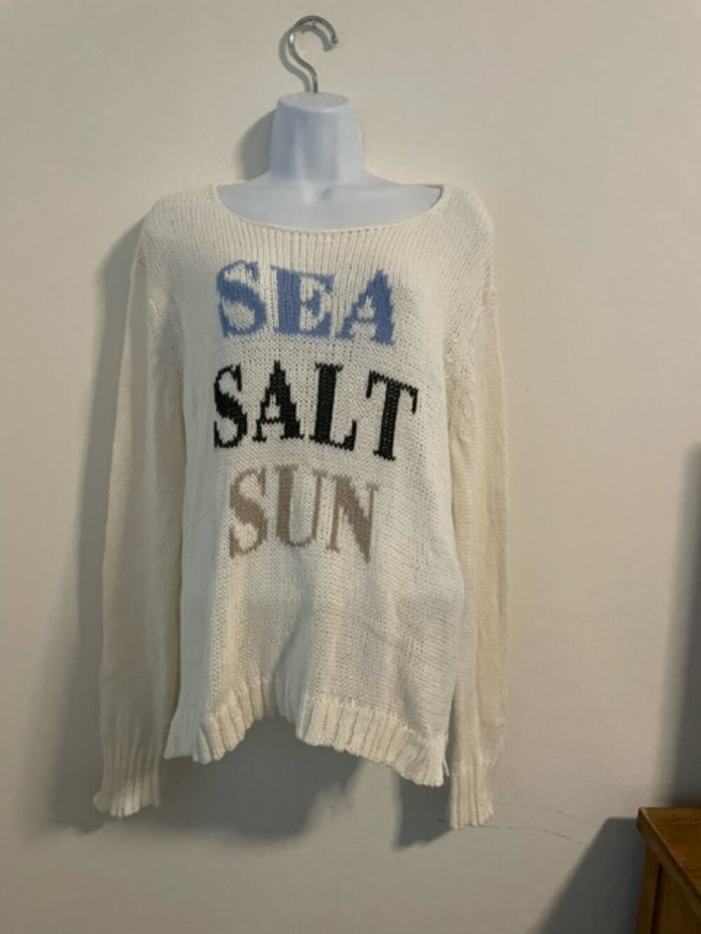 Wooden Ships off-White Open Weave Sweater Cotton Blend Size L SEA SALT SUN